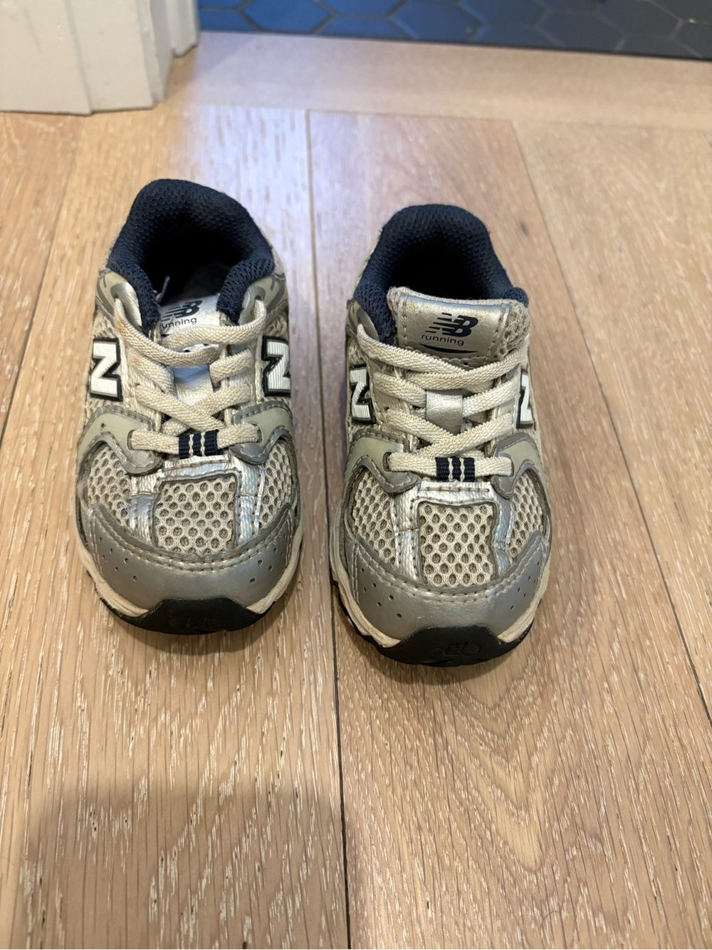 New Balance Toddler Silver & Navy Mesh Sneakers